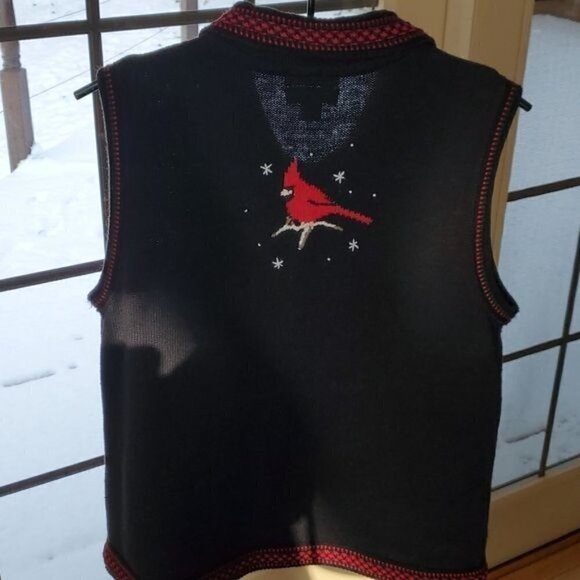 Christopher & Banks Hand Embroidered Red Cardinals Zip Sz S Vest - Picture 4 of 8